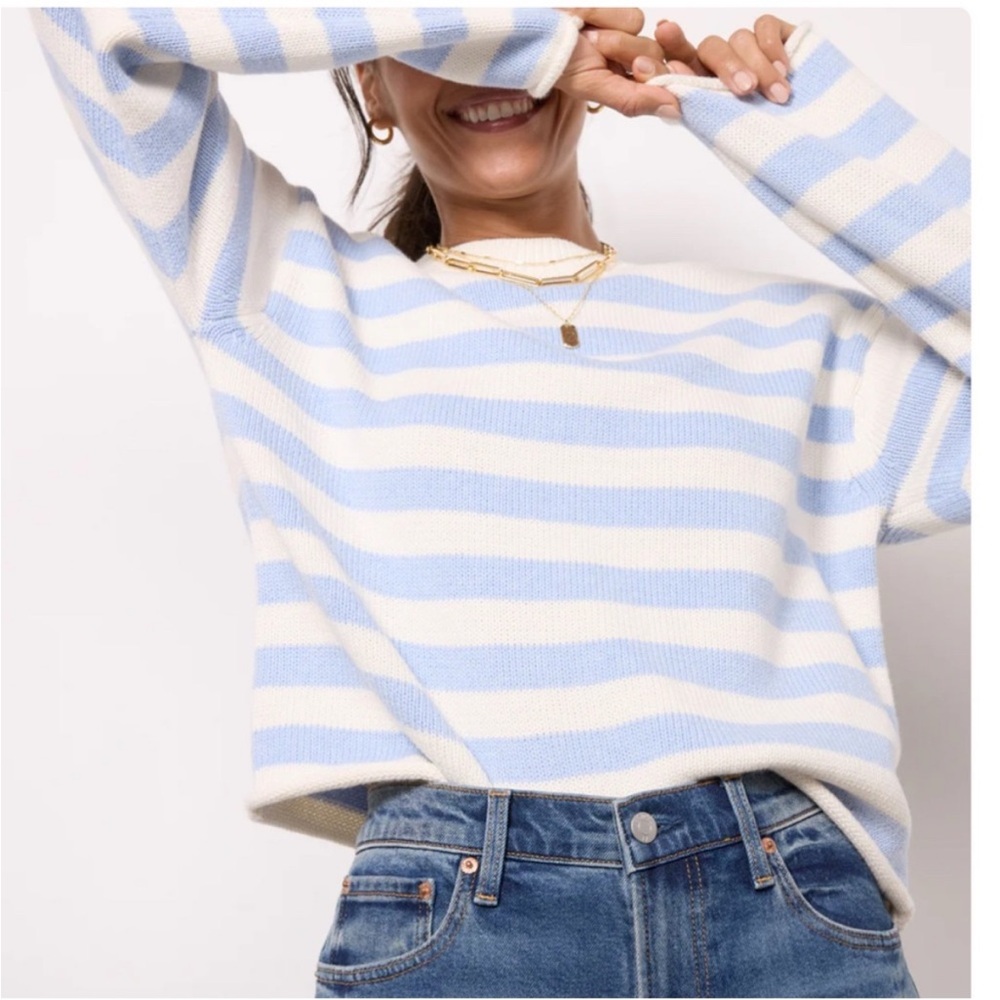 Velvet by Graham and Spencer | Striped Crewneck Rolled Sleeve Boxy Fit Sweater
